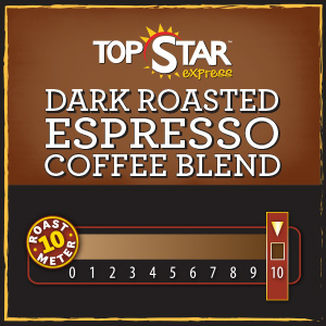 <strong>Dark Roasted Espresso Coffee Blend</strong> <br />
Beans from Central and South America produce an intense dark roast with a bold rich flavor. A rich, smooth coffee blend with a thick, frothy crema.
